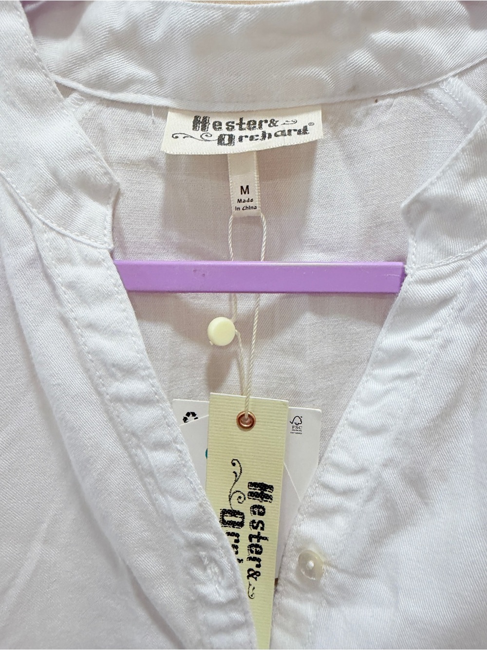 NWT Hester & Orchard 100% Tencel White Frayed Hem Tunic Blouse Medium Coastal Bo - Picture 2 of 7